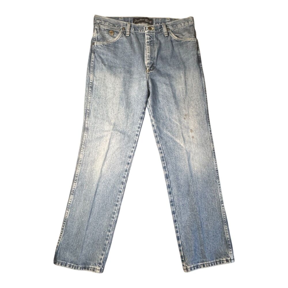 Wrangler George Straight Slim Cowboy Cut ‎ Blue Jeans Mens 34x30 Western STAINS